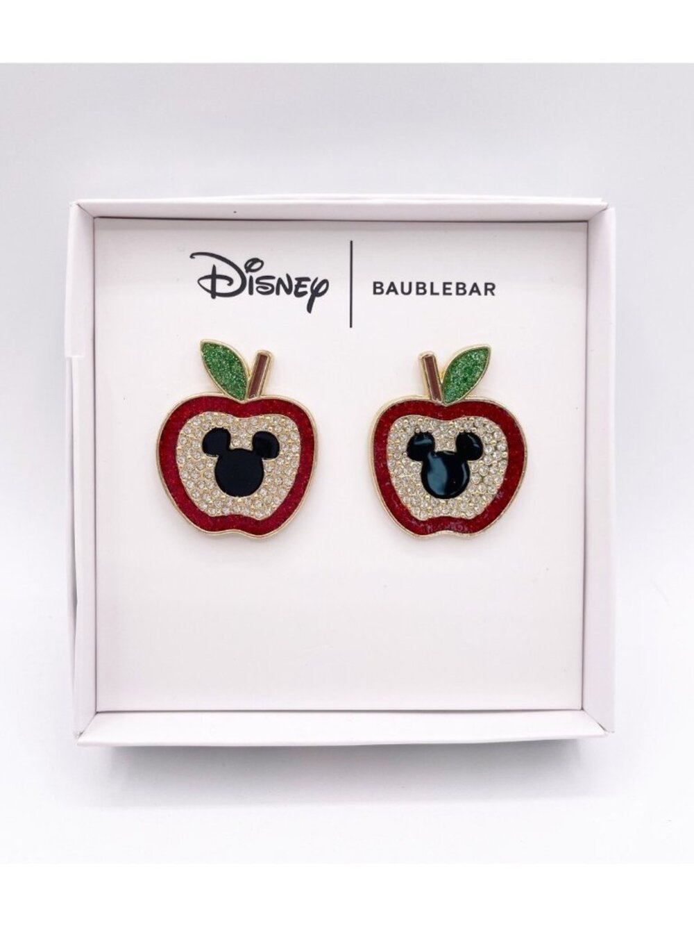 NIB Disney X BaubleBar Mickey Mouse Apple Rhinestone Stud Earrings Teacher Gift